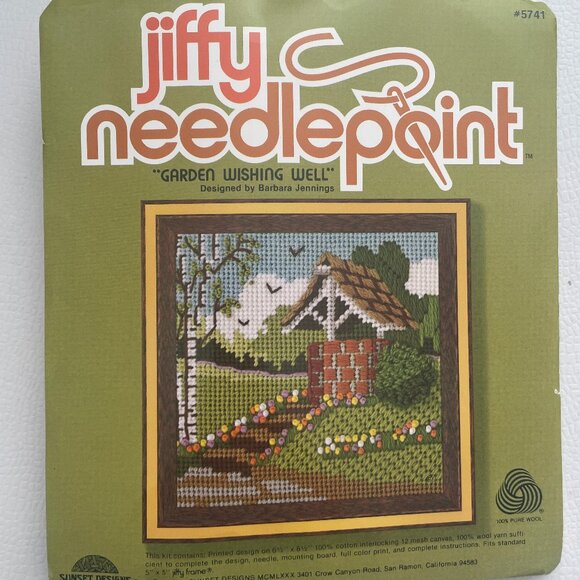 Jiffy Needlepoint Kit Garden Wishing Well #5741 Sunset Designs 1980 B. Jennings - Picture 1 of 5
